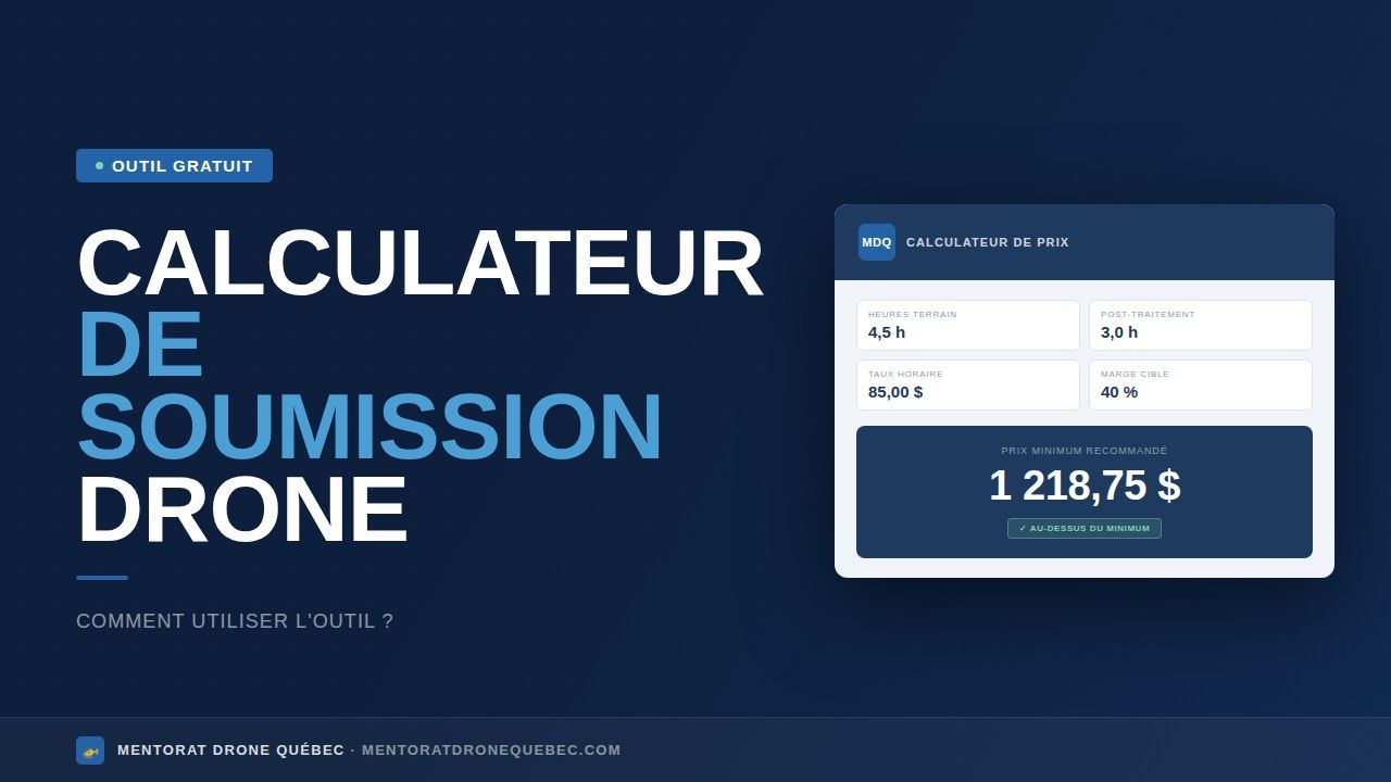 Preview of the Quebec drone pricing calculator by Mentorat Drone Québec