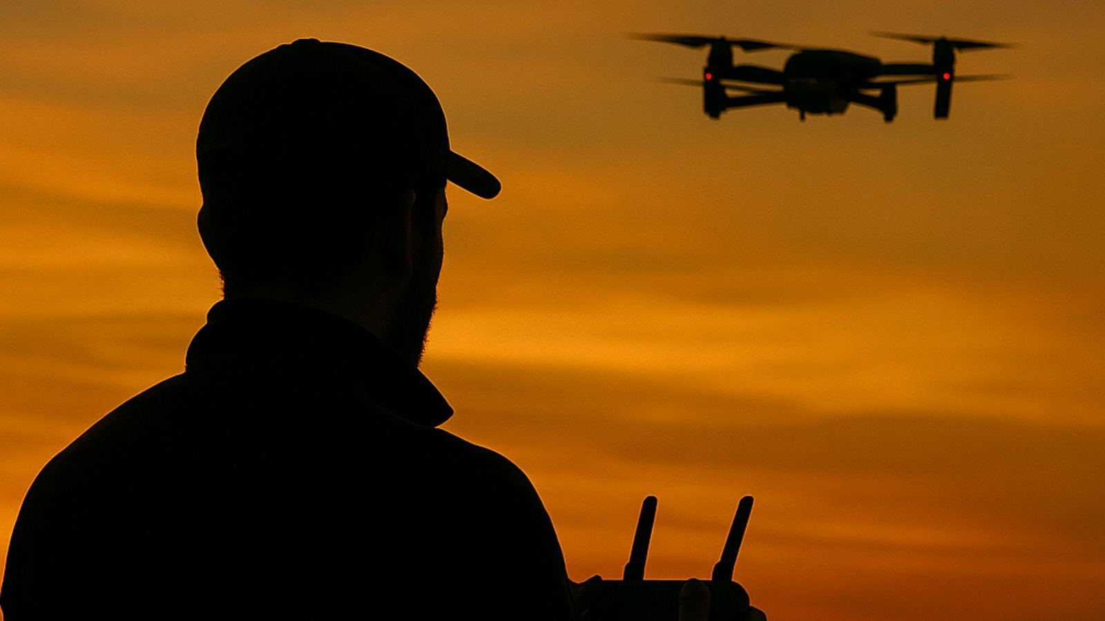 Drone pilot at sunset in Quebec
